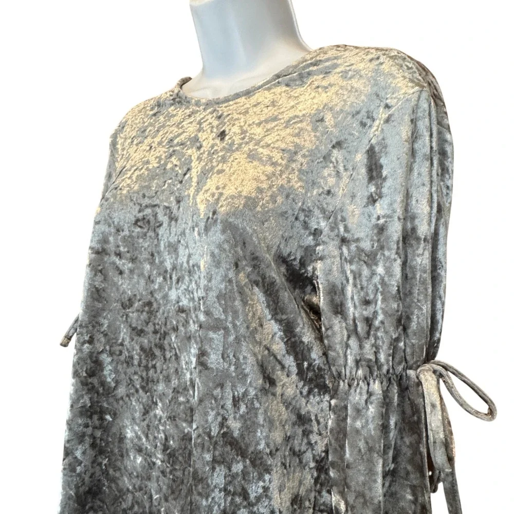 Primark Crushed Velvet Dress Bell Sleeve 8 Silver Whimsigoth Alt Witch Scene NWT